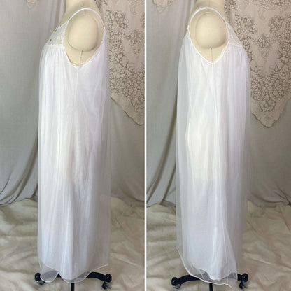 Vintage 1960's Nightgown | Sheer White Nylon Chiffon with Blue Ribbon Rosettes | Size XS, S | Radcliffe - Daggers & Dames
