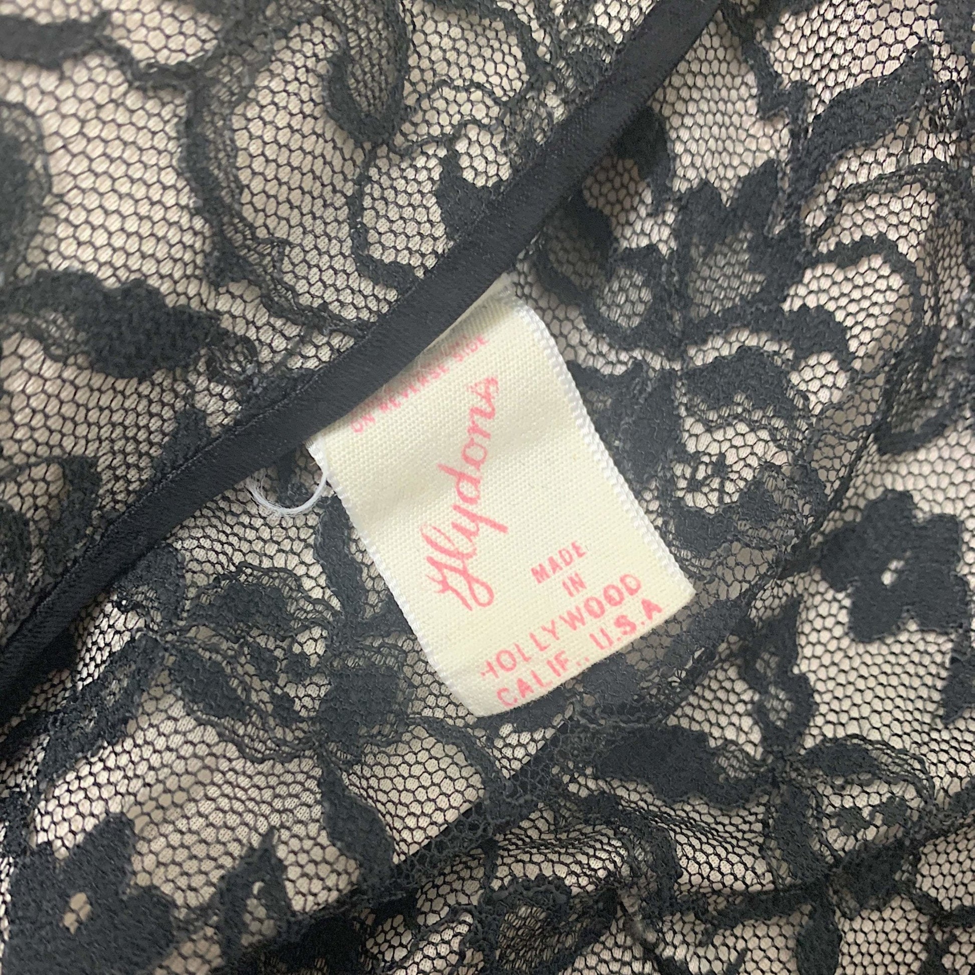 Vintage 1960's Pajama Set | Black Floral Lace over White Nylon with Frog Buttons | Size S | Glydon's of Hollywood - Daggers & Dames