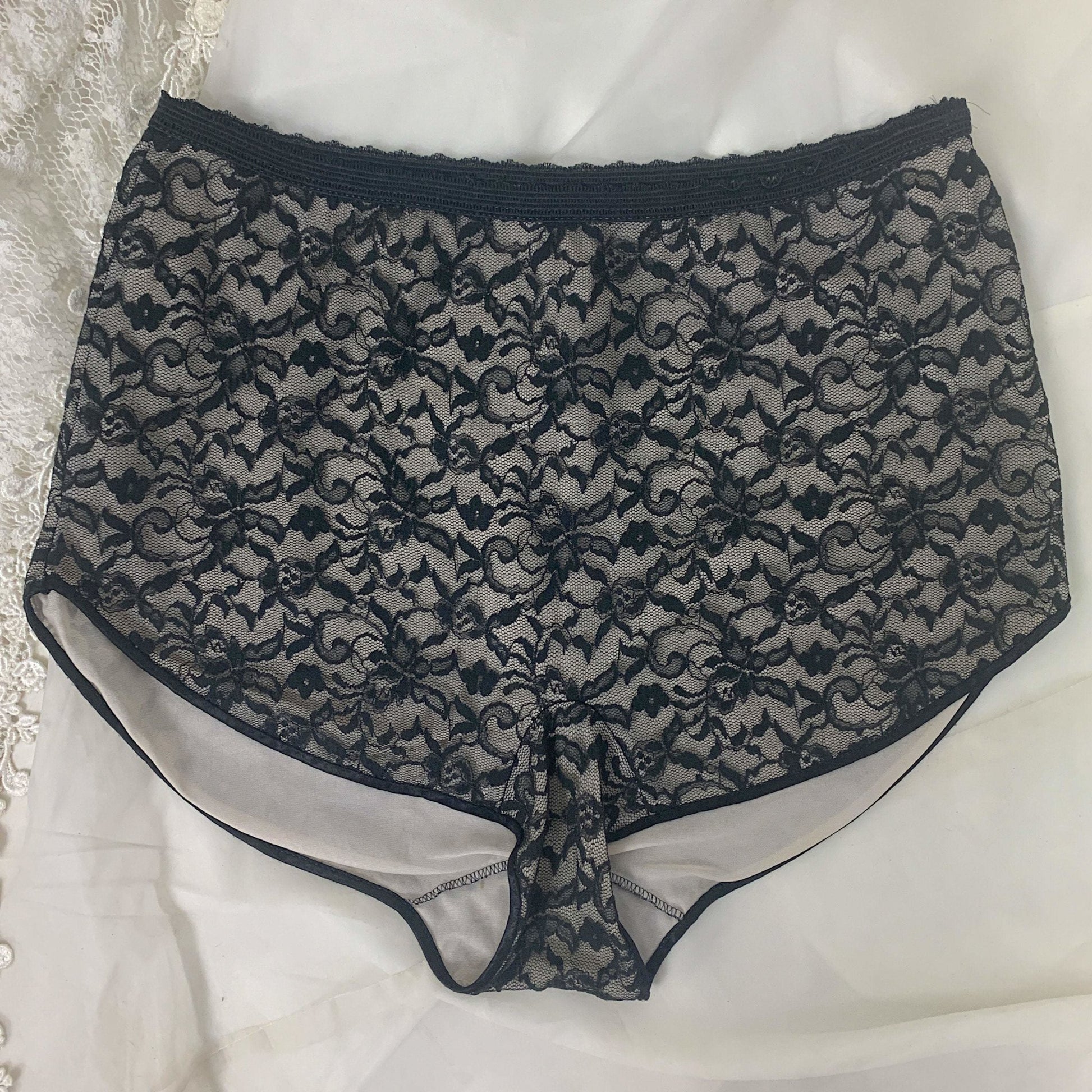 Vintage 1960's Pajama Set | Black Floral Lace over White Nylon with Frog Buttons | Size S | Glydon's of Hollywood - Daggers & Dames