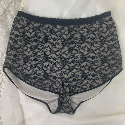 Vintage 1960's Pajama Set | Black Floral Lace over White Nylon with Frog Buttons | Size S | Glydon's of Hollywood - Daggers & Dames