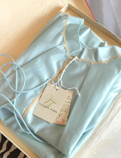 Vintage 1960's Pajama Set | Light Blue Nylon Satin with Rhinestone & Lace | New Old Stock | Vanity Fair | Boho Pajamas | Size M - Daggers & Dames