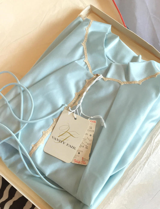 Vintage 1960's Pajama Set | Light Blue Nylon Satin with Rhinestone & Lace | New Old Stock | Vanity Fair | Boho Pajamas | Size M - Daggers & Dames