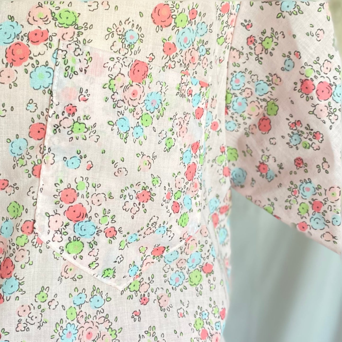 Vintage 1960's Pajama Set | Pale Petal Pink Cotton with Watercolor Floral Print | Size M, LG | Tommies - Daggers & Dames