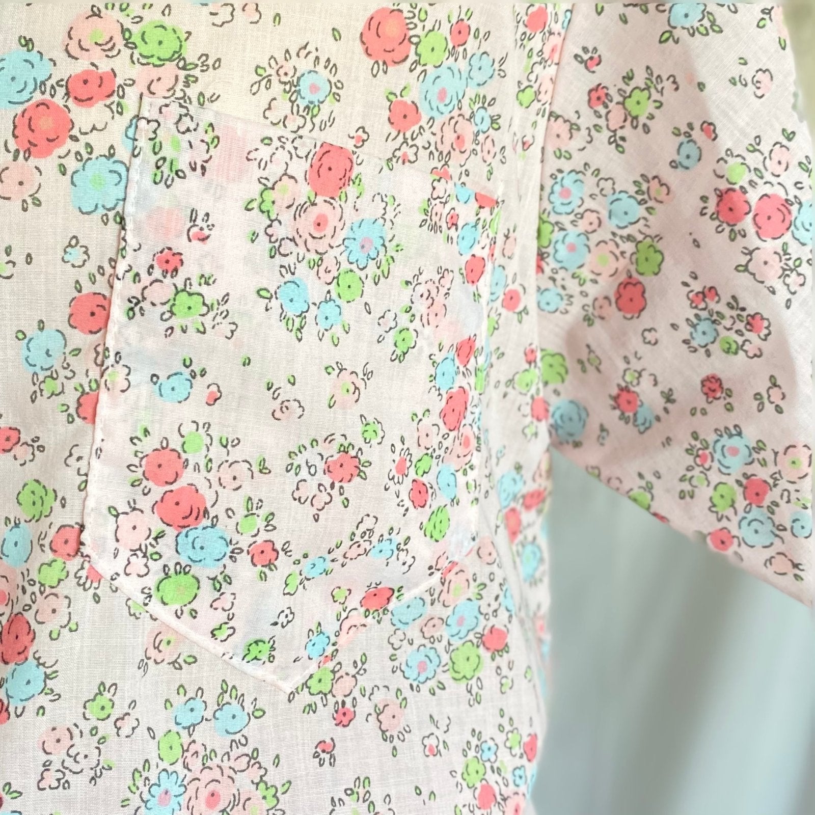 Vintage 1960's Pajama Set | Pale Petal Pink Cotton with Watercolor Floral Print | Size M, LG | Tommies - Daggers & Dames