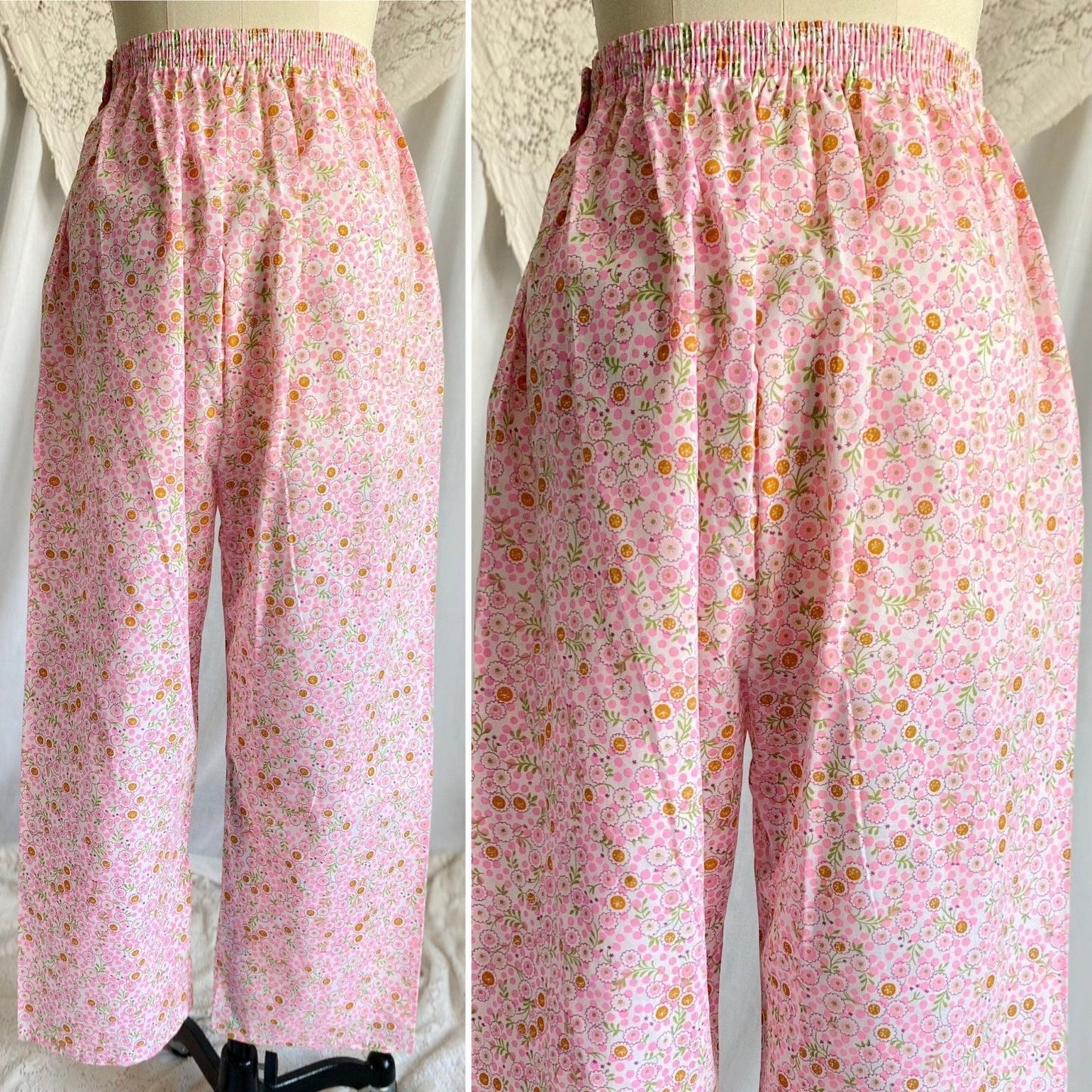 Vintage 1960's Pajama Set | Unworn Bright Floral Print Cotton with Mandarin Collar | Size M, LG | Lady No Belt, Formfit Rogers - Daggers & Dames
