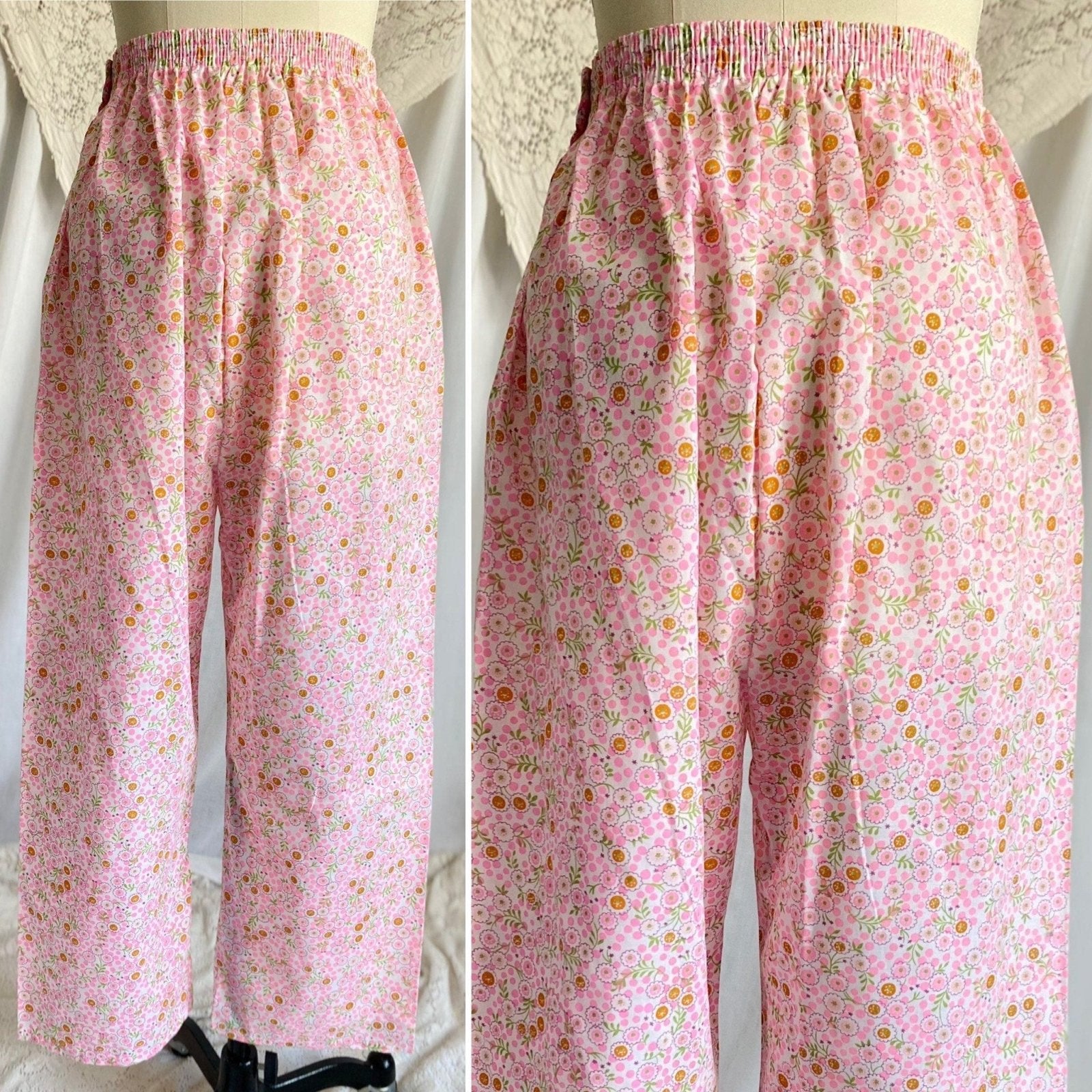Vintage 1960's Pajama Set | Unworn Bright Floral Print Cotton with Mandarin Collar | Size M, LG | Lady No Belt, Formfit Rogers - Daggers & Dames