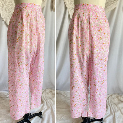 Vintage 1960's Pajama Set | Unworn Bright Floral Print Cotton with Mandarin Collar | Size M, LG | Lady No Belt, Formfit Rogers - Daggers & Dames