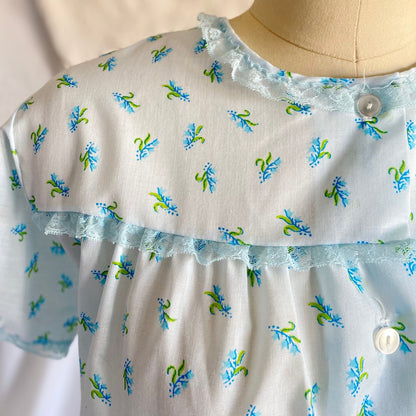 Vintage 1960's Pajama Set | Unworn Light Sky Blue Cotton with Floral Print | Size S - Daggers & Dames