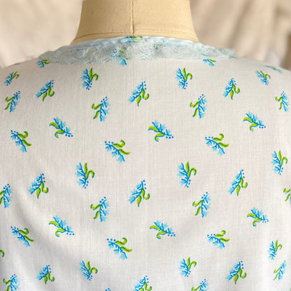 Vintage 1960's Pajama Set | Unworn Light Sky Blue Cotton with Floral Print | Size S - Daggers & Dames