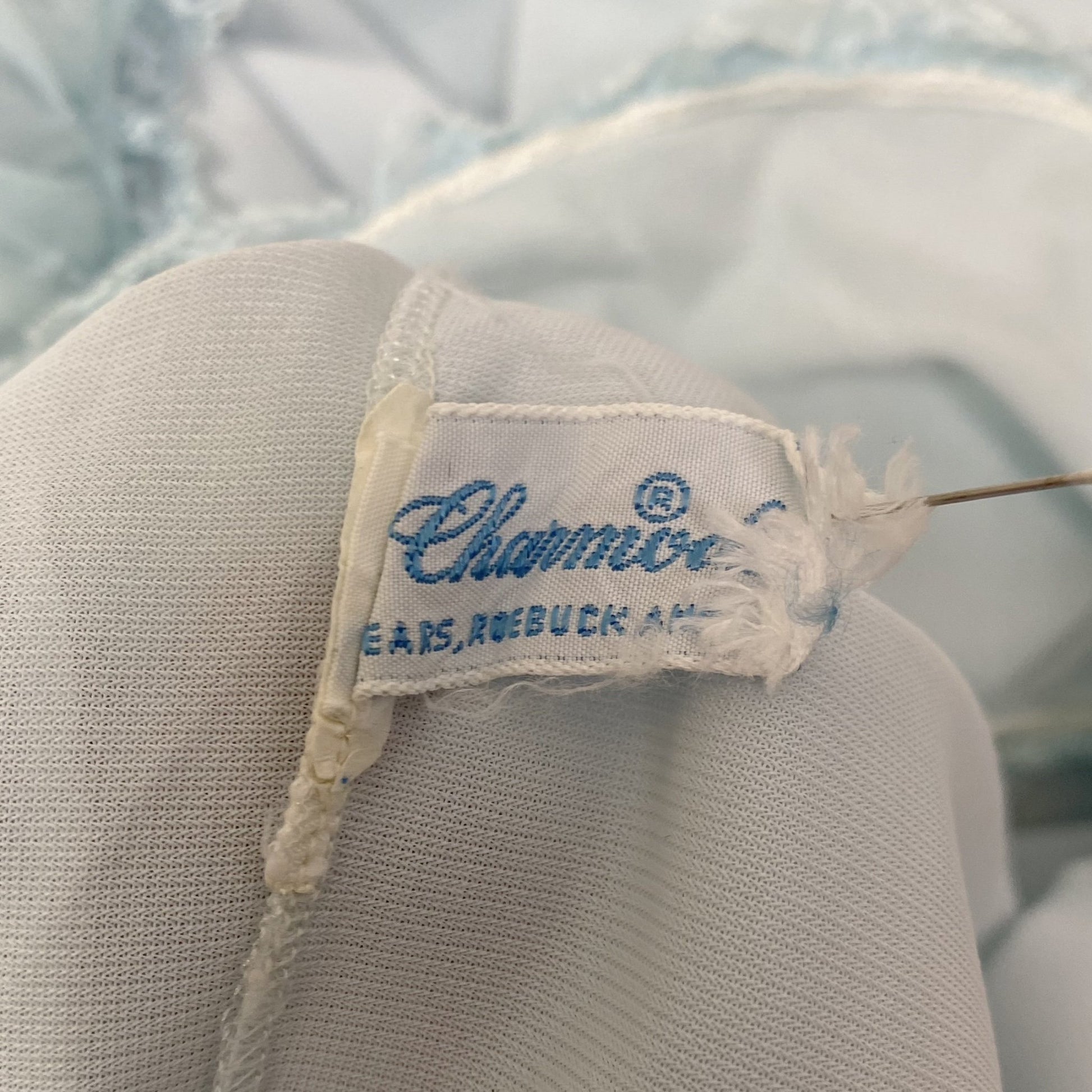 Vintage 1960's Peignoir Set | Baby Sky Blue Nylon Chiffon with Honeycomb Smocking & Rosettes | Size M/LG | Charmode - Daggers & Dames