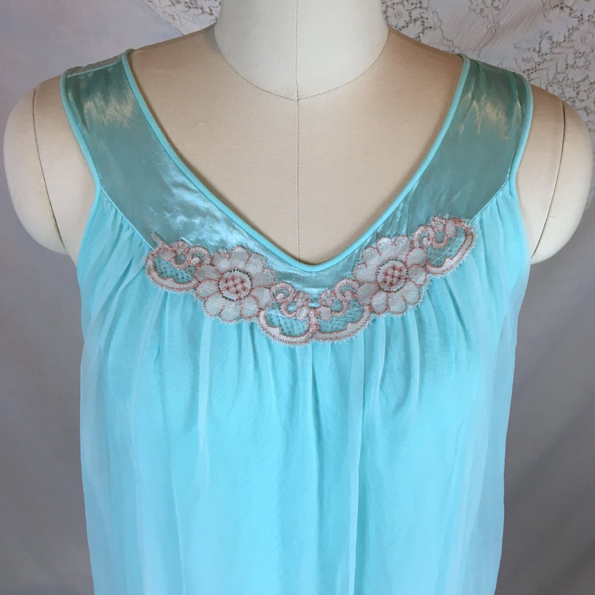Vintage 1960's Peignoir Set | Bright Sky Blue Nylon Chiffon with Satin & Lace Appliqué | Sears | Size XS, SM - Daggers & Dames