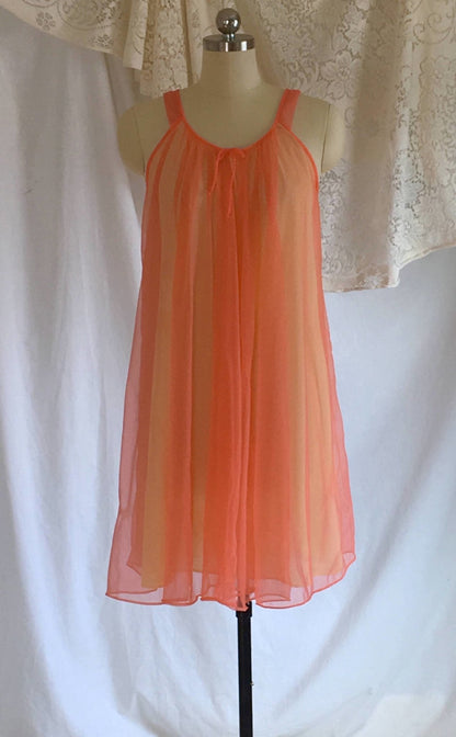 Vintage 1960's Peignoir Set | Orange Chiffon & Yellow Nylon with Tulle Ruffled Capelet | Babydoll Lingerie | OOAK | Lisette | Size S - Daggers & Dames
