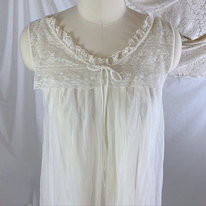 Vintage 1960's Peignoir Set | Sheer Creamy White Nylon Chiffon with Lace | Miss Elaine | Size M - Daggers & Dames