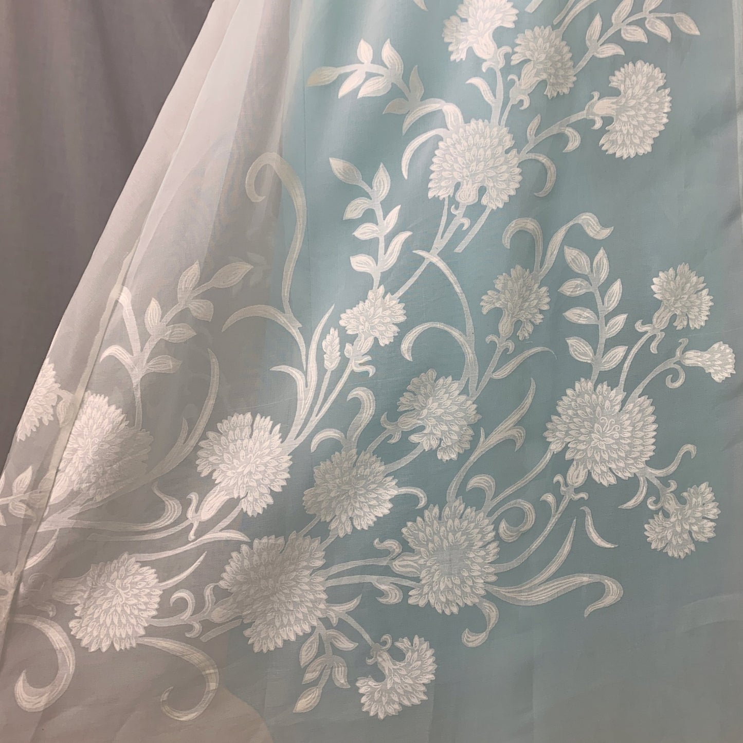 Vintage 1960's Peignoir Set | Turquoise Blue Nylon & White Floral Print Chiffon with Lace Ruffles | Size L | Odette Barsa - Daggers & Dames