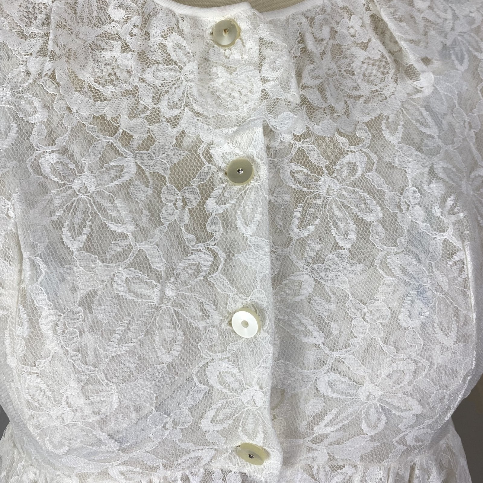 Vintage 1960's Peignoir Set | White Floral Lace with Ruffles & Pale Blue Satin | Size XS | Aristocraft - Daggers & Dames