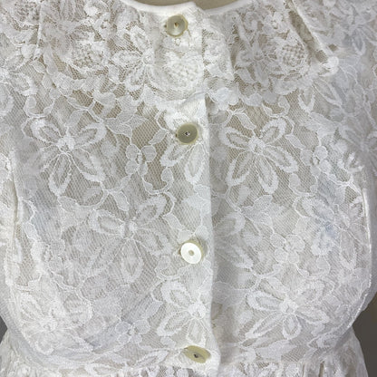 Vintage 1960's Peignoir Set | White Floral Lace with Ruffles & Pale Blue Satin | Size XS | Aristocraft - Daggers & Dames