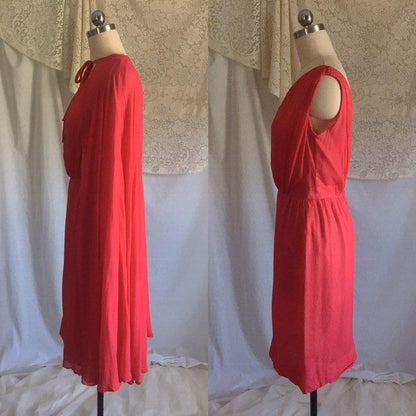Vintage 1960's Pencil Dress with Cape Set | Scarlet Red & Light Pink Silk Chiffon | Bloomfield's | Size XS - Daggers & Dames