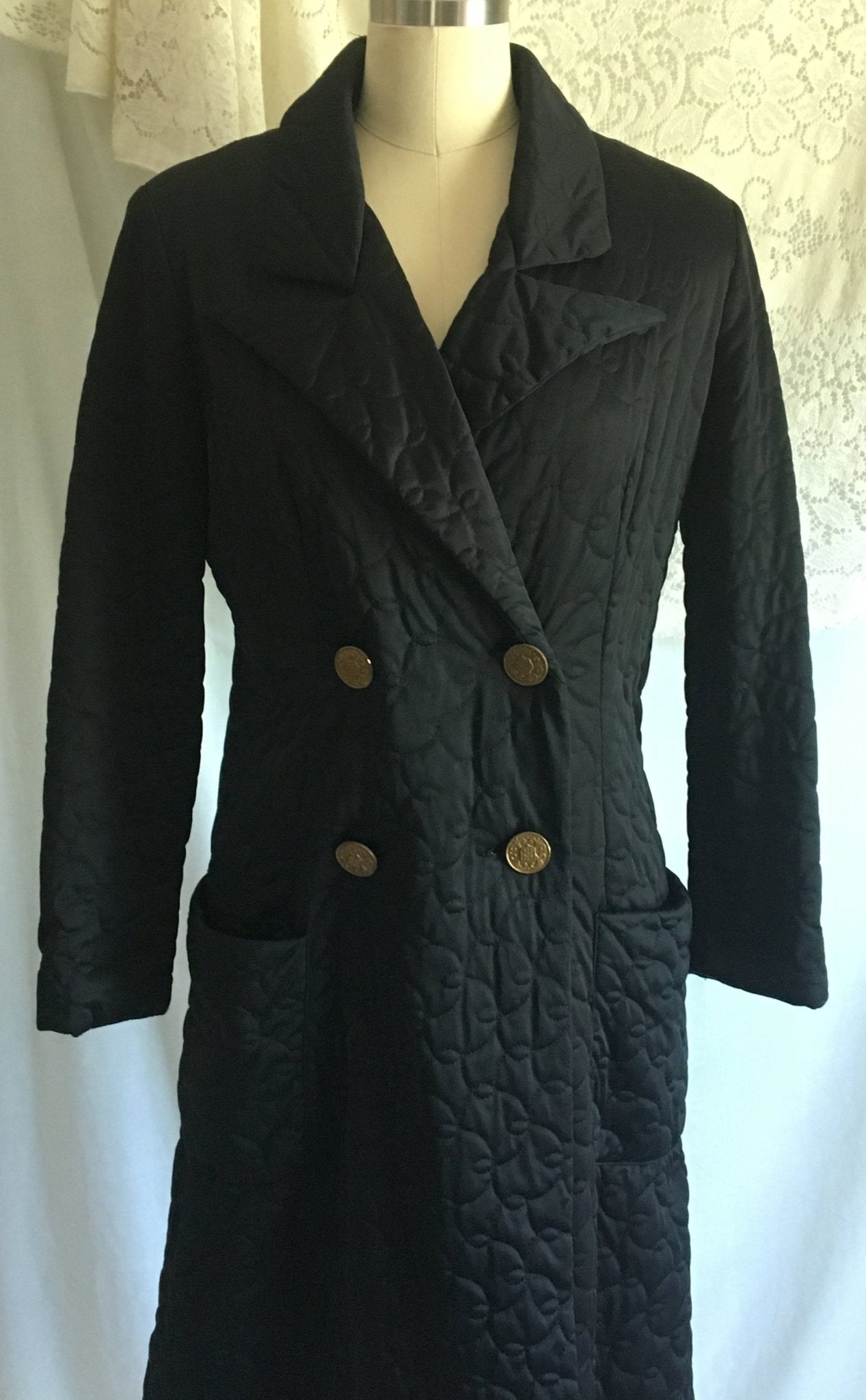 Vintage 1960's Robe | Black Quilted Nylon with Leopard Print Lining & Gold Buttons | Pinup Housecoat | Vanity Fair | Size S, M - Daggers & Dames