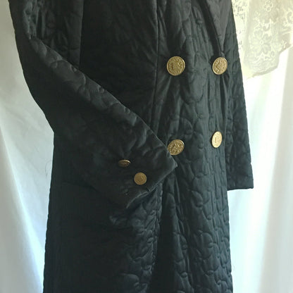 Vintage 1960's Robe | Black Quilted Nylon with Leopard Print Lining & Gold Buttons | Pinup Housecoat | Vanity Fair | Size S, M - Daggers & Dames
