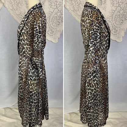 Vintage 1960's Robe | Leopard Print Nylon with Black Velvet Edging | Size LG | Vanity Fair - Daggers & Dames
