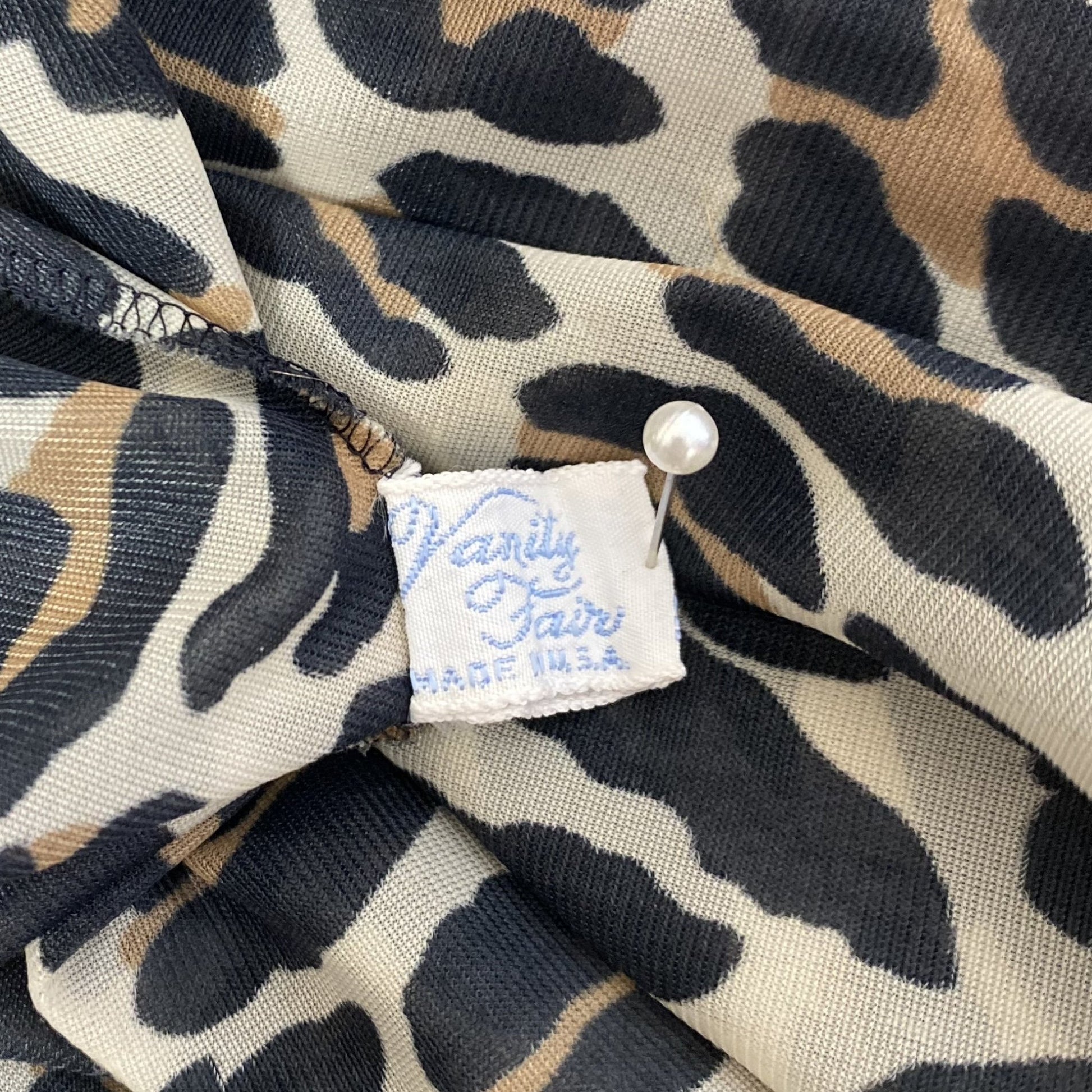 Vintage 1960's Robe | Leopard Print Nylon with Black Velvet Edging | Size LG | Vanity Fair - Daggers & Dames