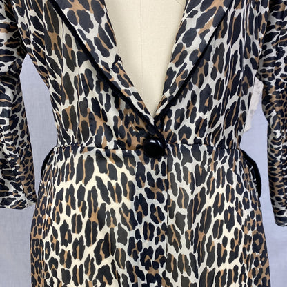 Vintage 1960's Robe | Leopard Print Nylon with Black Velvet Edging | Size LG | Vanity Fair - Daggers & Dames