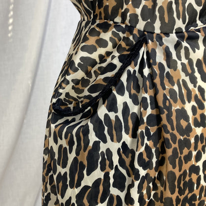 Vintage 1960's Robe | Leopard Print Nylon with Black Velvet Edging | Size LG | Vanity Fair - Daggers & Dames