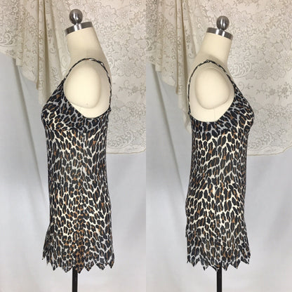 Vintage 1960's Teddy Romper | Size XS, SM | Leopard Jungle Print Nylon with Jagged Hem | Vanity Fair - Daggers & Dames