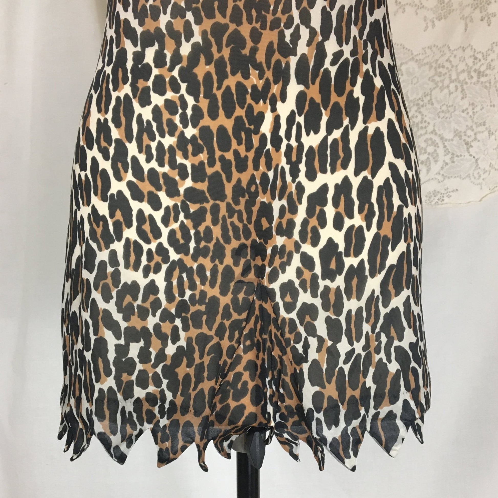 Vintage 1960's Teddy Romper | Size XS, SM | Leopard Jungle Print Nylon with Jagged Hem | Vanity Fair - Daggers & Dames
