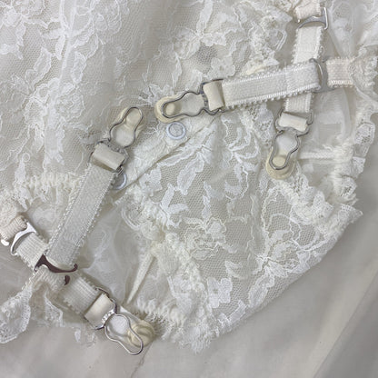 Vintage 1960's Teddy | Sheer White Nylon chiffon with Lace & Detachable Garters | Size XS, S | Glydon's of Hollywood - Daggers & Dames