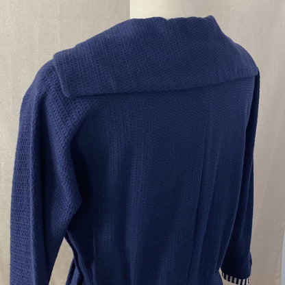 Vintage 1960's Wiggle Dress | Nay Blue Cotton Knit with White Nautical Stripes | Size S, M | Bobbie Brooks - Daggers & Dames