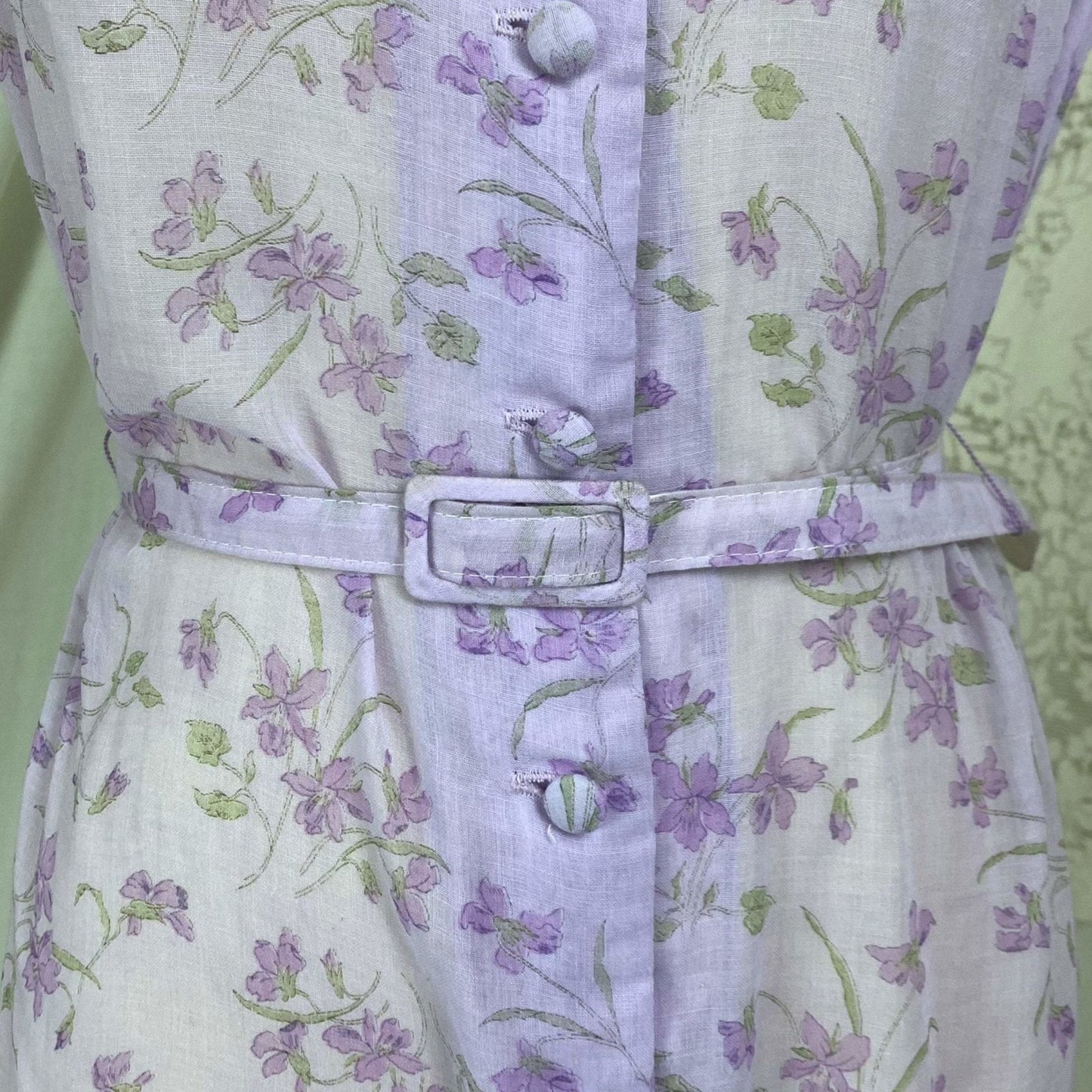 Vintage 1970's Does 1940's Midi Dress | Semi Sheer Lavender Purple Cotton with Floral Print | Size XS, S, M | British Lady - Daggers & Dames