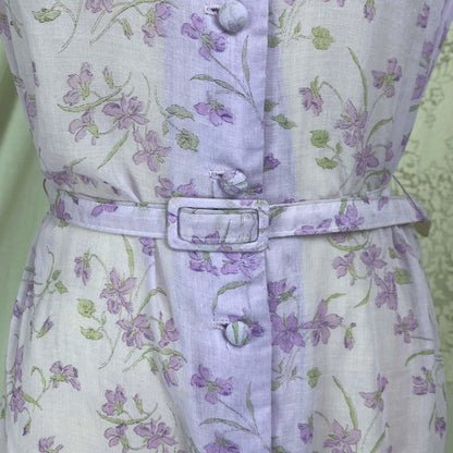 Vintage 1970's Does 1940's Midi Dress | Semi Sheer Lavender Purple Cotton with Floral Print | Size XS, S, M | British Lady - Daggers & Dames