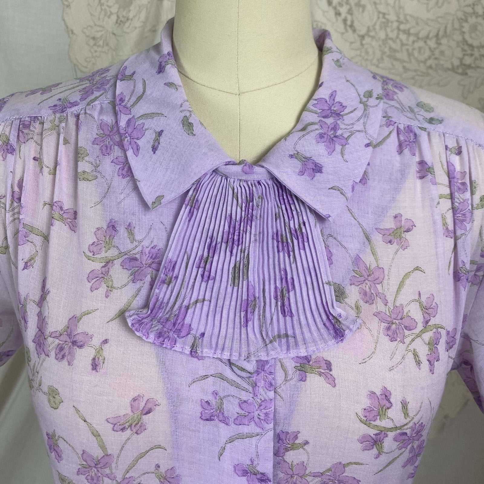 Vintage 1970's Does 1940's Midi Dress | Semi Sheer Lavender Purple Cotton with Floral Print | Size XS, S, M | British Lady - Daggers & Dames