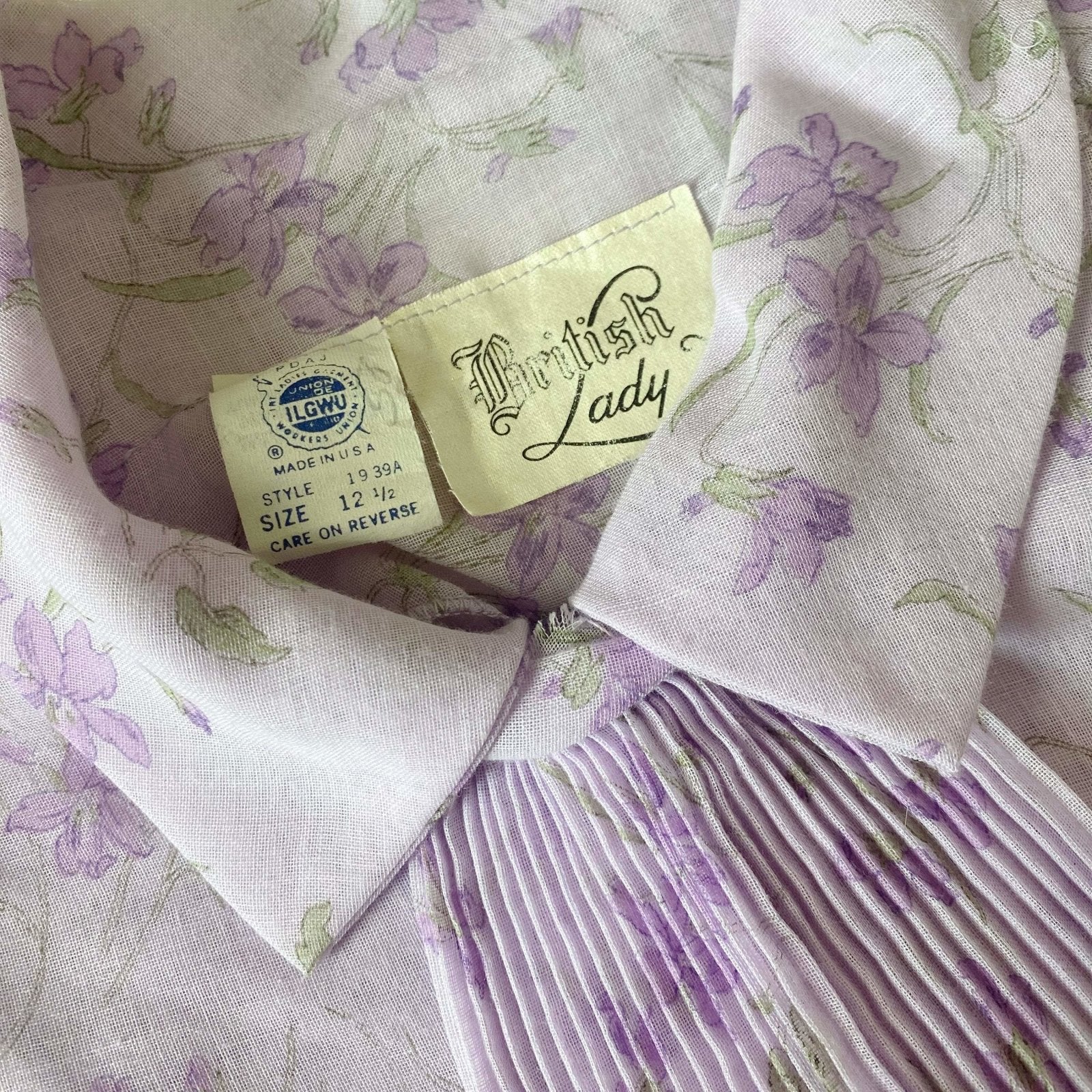 Vintage 1970's Does 1940's Midi Dress | Semi Sheer Lavender Purple Cotton with Floral Print | Size XS, S, M | British Lady - Daggers & Dames