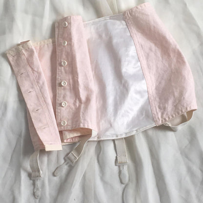 Vintage 1970's Garter Belt Girdle | Pink Cotton & White Satin with Lace | Button Side | Size LG - Daggers & Dames