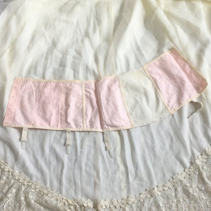 Vintage 1970's Garter Belt Girdle | Pink Cotton & White Satin with Lace | Button Side | Size LG - Daggers & Dames