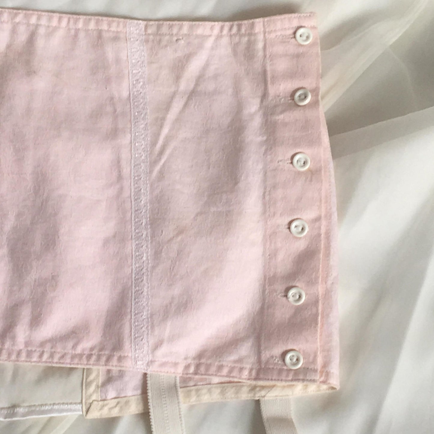 Vintage 1970's Garter Belt Girdle | Pink Cotton & White Satin with Lace | Button Side | Size LG - Daggers & Dames