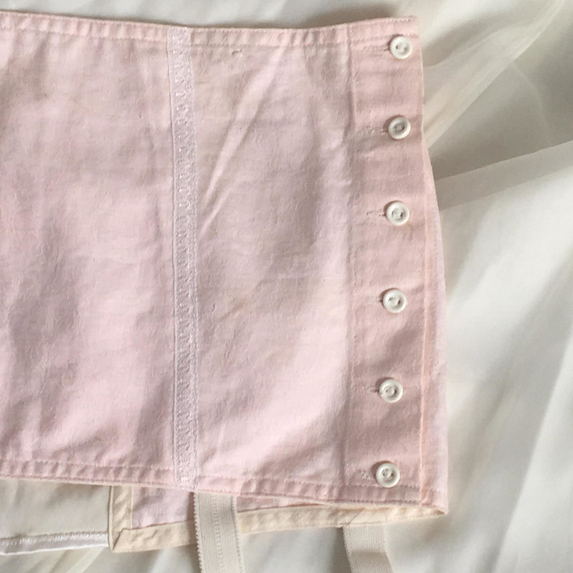 Vintage 1970's Garter Belt Girdle | Pink Cotton & White Satin with Lace | Button Side | Size LG - Daggers & Dames