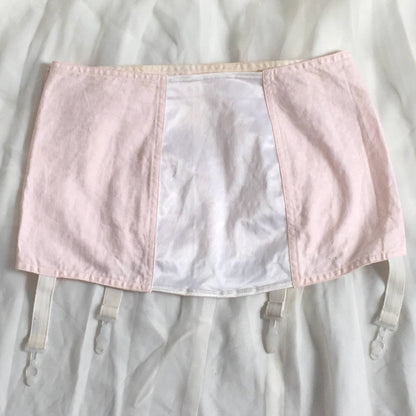 Vintage 1970's Garter Belt Girdle | Pink Cotton & White Satin with Lace | Button Side | Size LG - Daggers & Dames