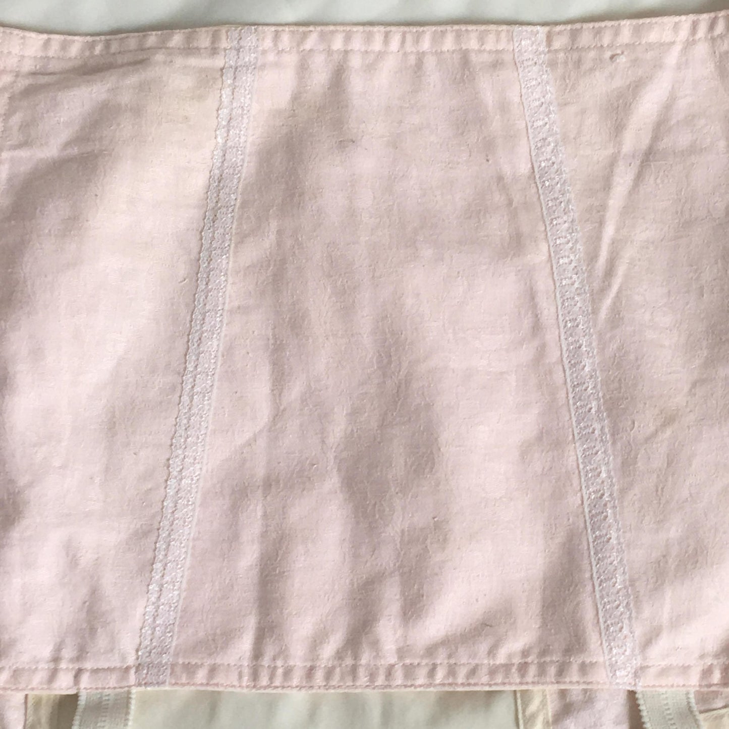 Vintage 1970's Garter Belt Girdle | Pink Cotton & White Satin with Lace | Button Side | Size LG - Daggers & Dames