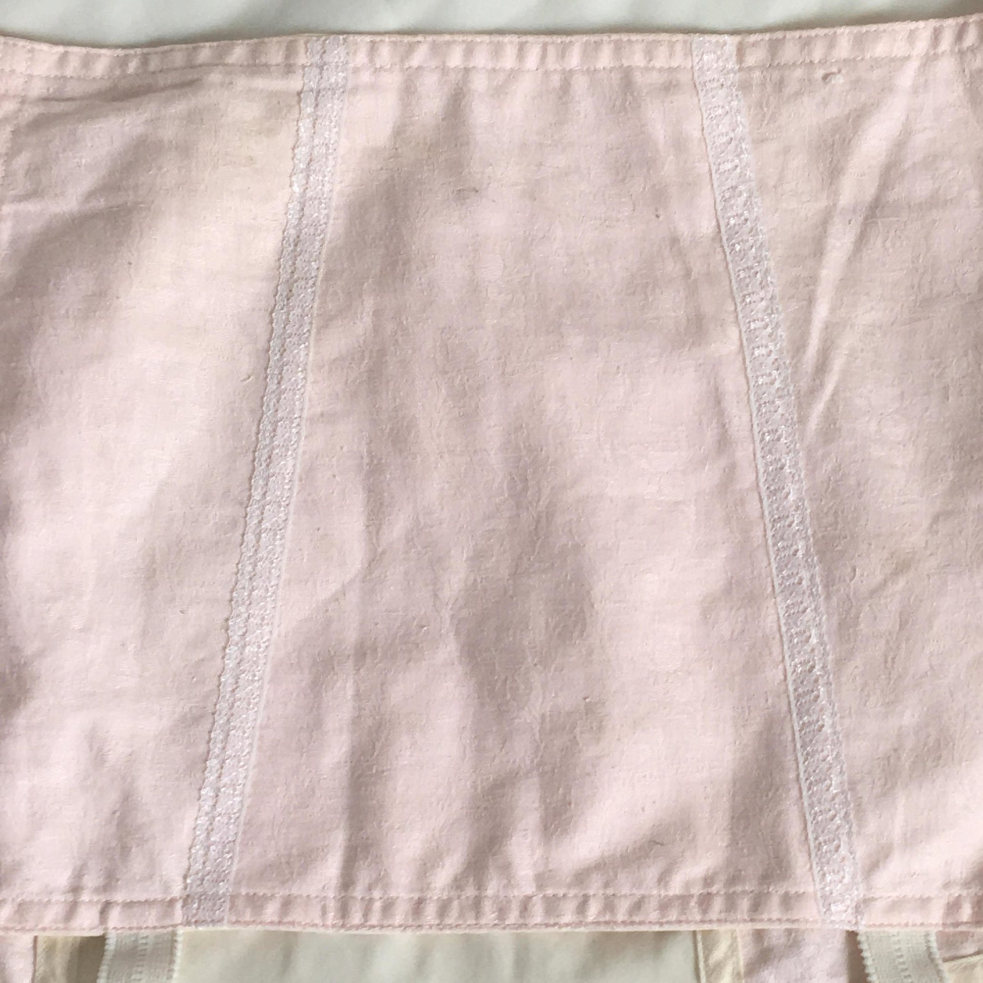 Vintage 1970's Garter Belt Girdle | Pink Cotton & White Satin with Lace | Button Side | Size LG - Daggers & Dames