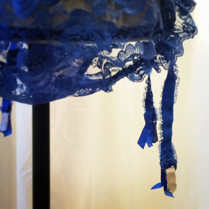 Vintage 1970's Garter Panties | Blue Nylon & Polyester with Satin Ribbons | Ruffled Leg | Size XXLG - Daggers & Dames