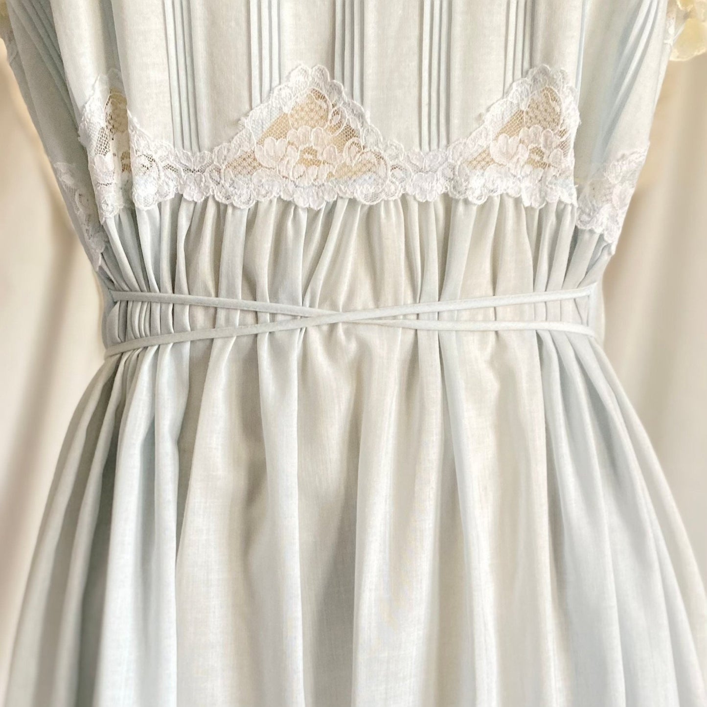 Vintage 1970's Lounge Dress | Pale Powder Blue Cotton with White Ruffled Lace | Size S, M | Oscar De La Renta for Swirl - Daggers & Dames
