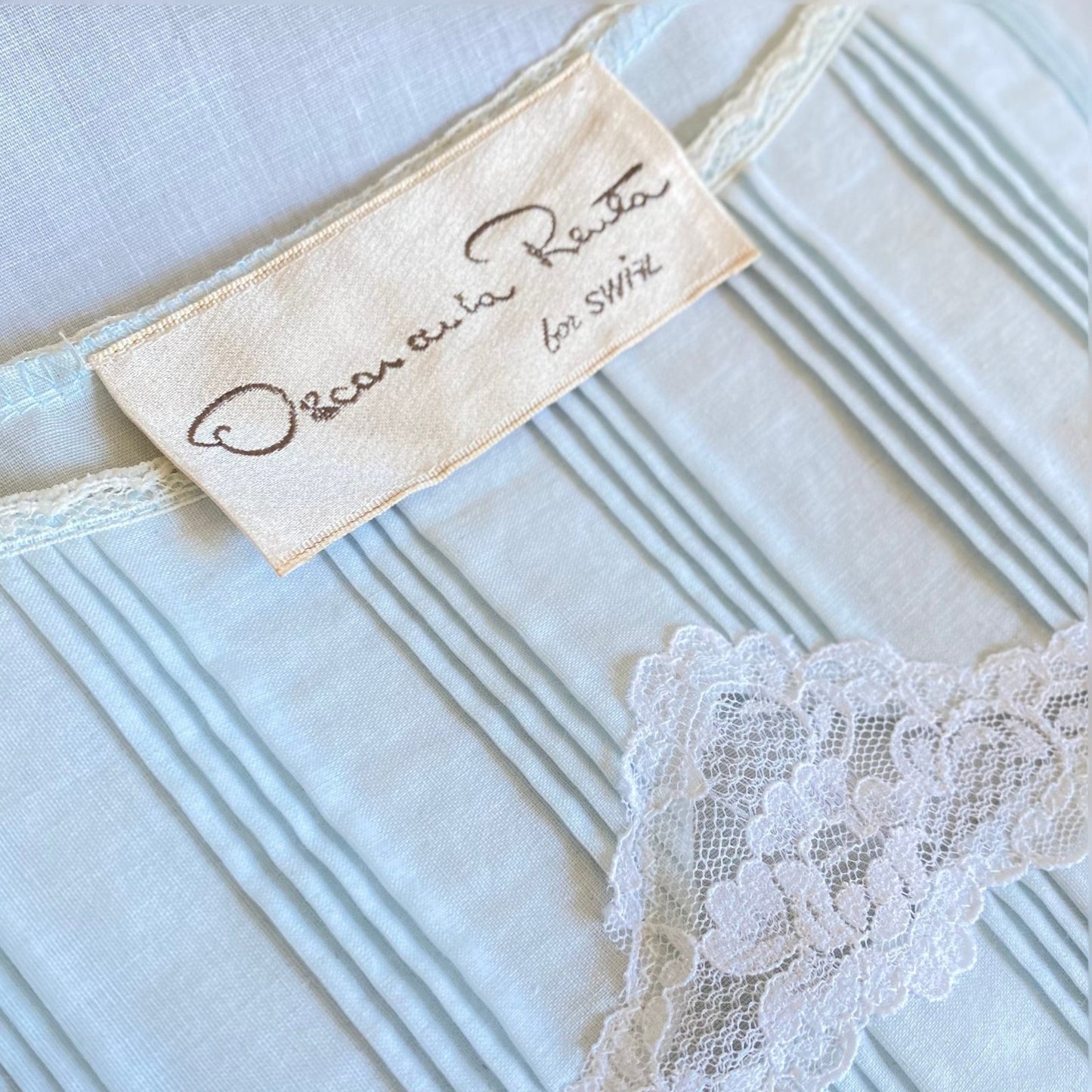 Vintage 1970's Lounge Dress | Pale Powder Blue Cotton with White Ruffled Lace | Size S, M | Oscar De La Renta for Swirl - Daggers & Dames