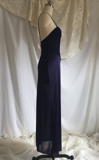 Vintage 1970's Nightgown | Silky Blue Polyester | 70's does 40's Slip Dress | Size XSM/SM - Daggers & Dames