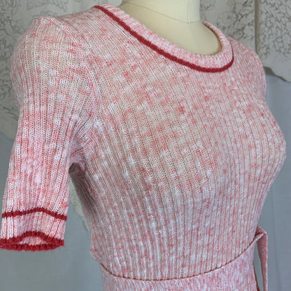 Vintage 1970's Pajama Set | 3 Piece Pink & White Calico Sweater Knit | Size S, M | Beeline - Daggers & Dames