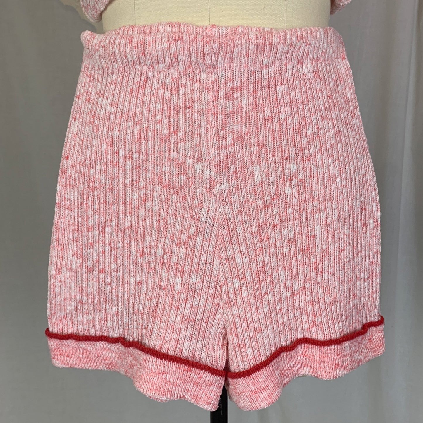 Vintage 1970's Pajama Set | 3 Piece Pink & White Calico Sweater Knit | Size S, M | Beeline - Daggers & Dames