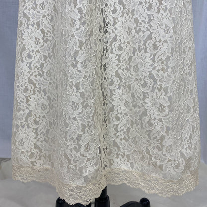 Vintage 1970's Peignoir Robe | Ivory Cream Floral Lace with High Neck & Wide Sleeves | Size S - Daggers & Dames