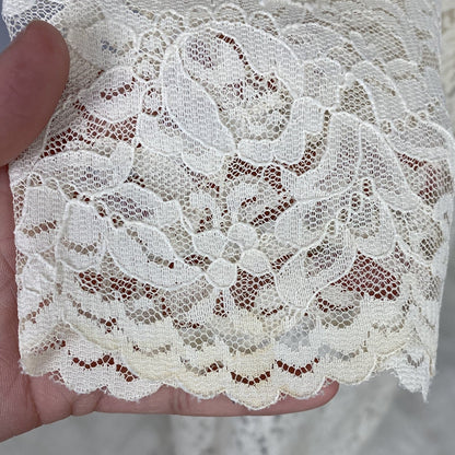 Vintage 1970's Peignoir Robe | Ivory Cream Floral Lace with High Neck & Wide Sleeves | Size S - Daggers & Dames
